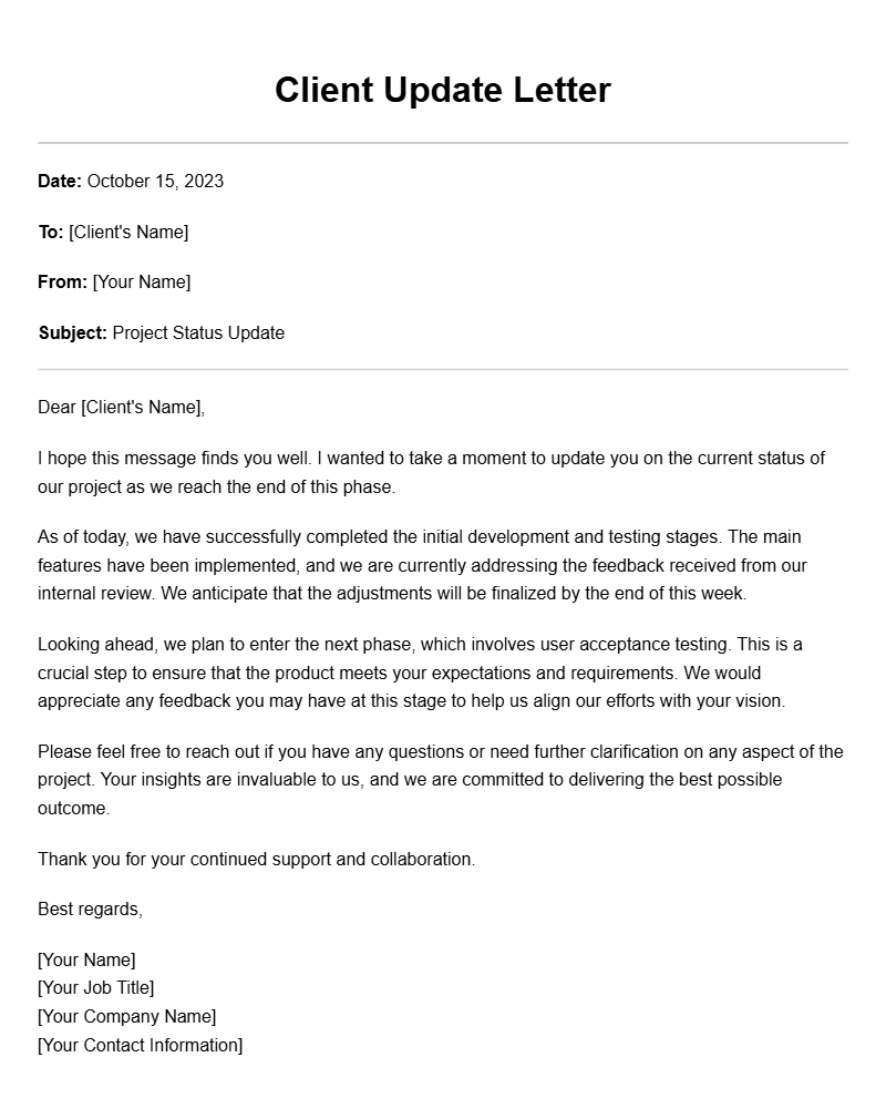 Developer to Client Letter Samples for Effective Communication