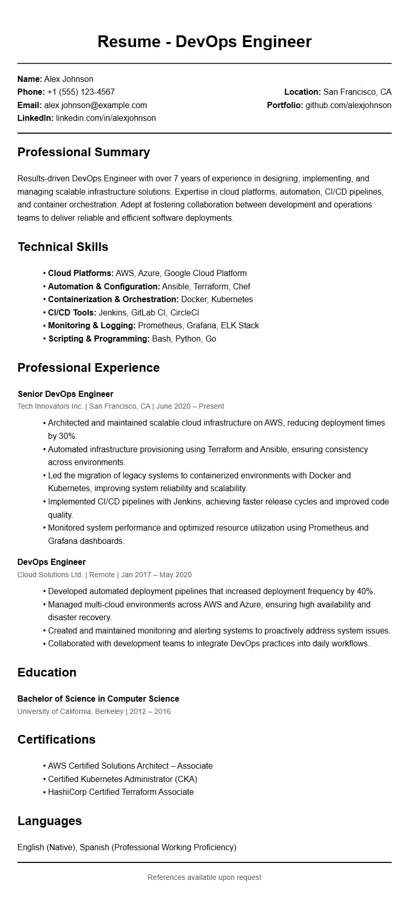DevOps Engineer Resume Samples to Showcase Your Skills