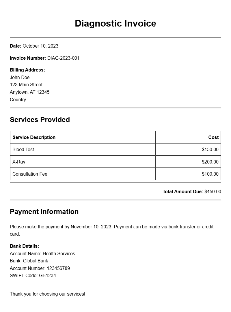 Diagnostic Invoice Samples for Effective Billing Practices