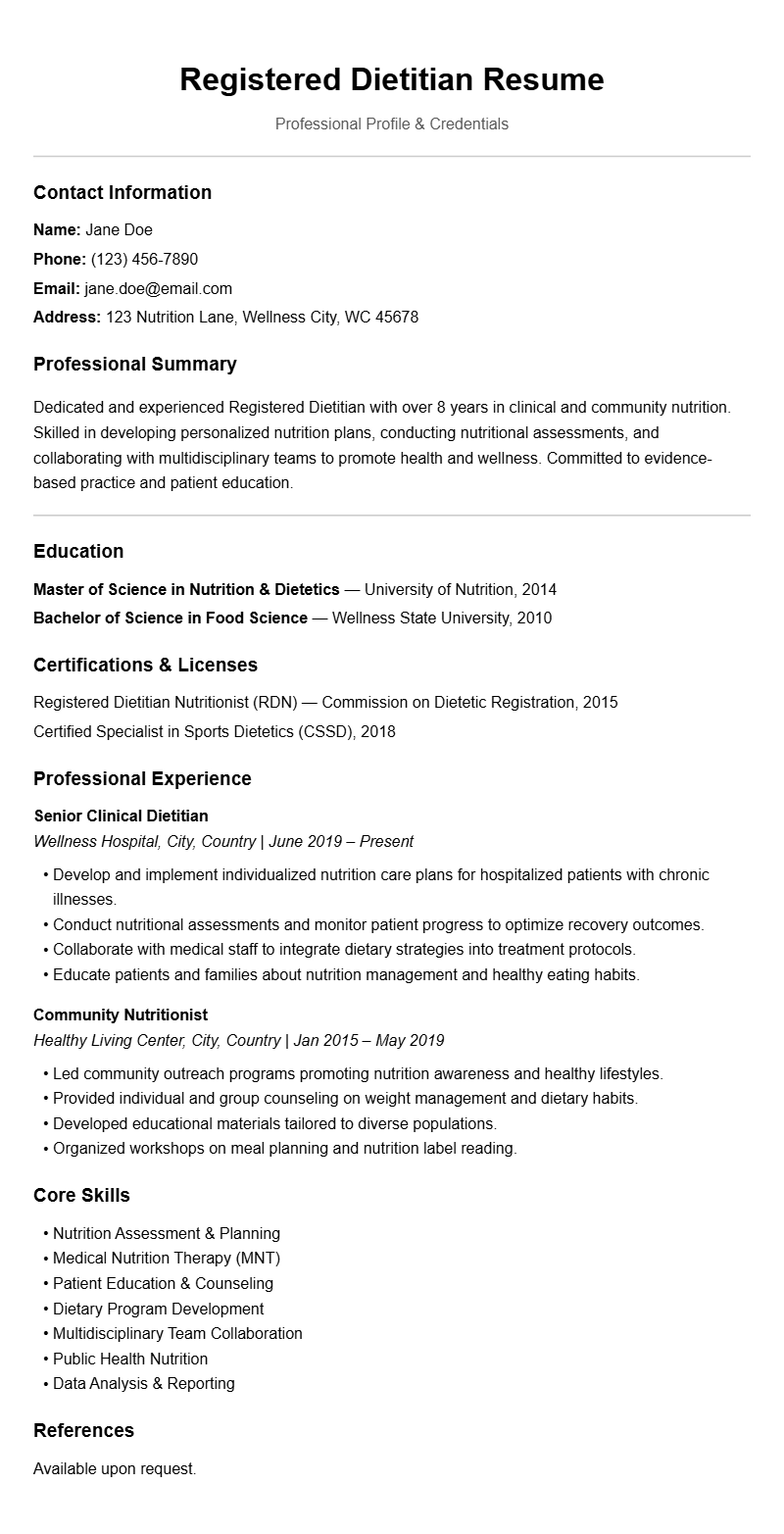 Professional Dietitian Resume Templates for a Strong Application