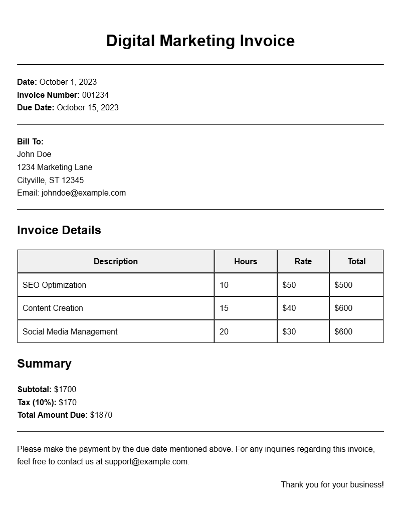 Digital Marketing Invoice Templates for Your Business Needs