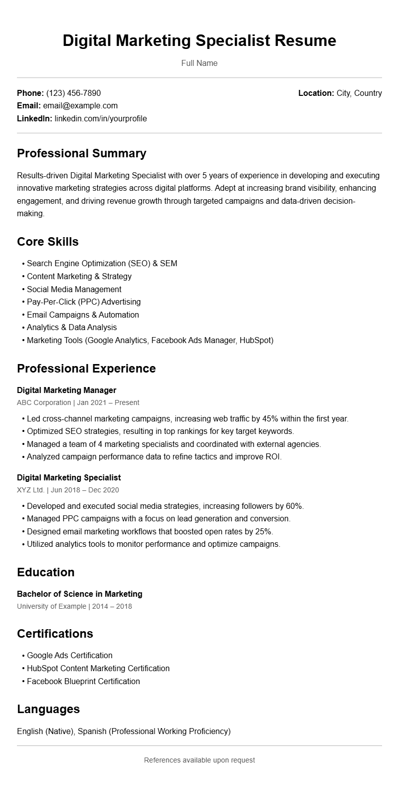Best Digital Marketing Specialist Resume Templates to Impress Employers
