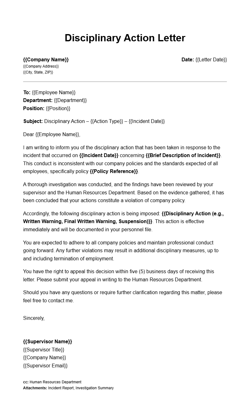 Disciplinary Action Letter Templates