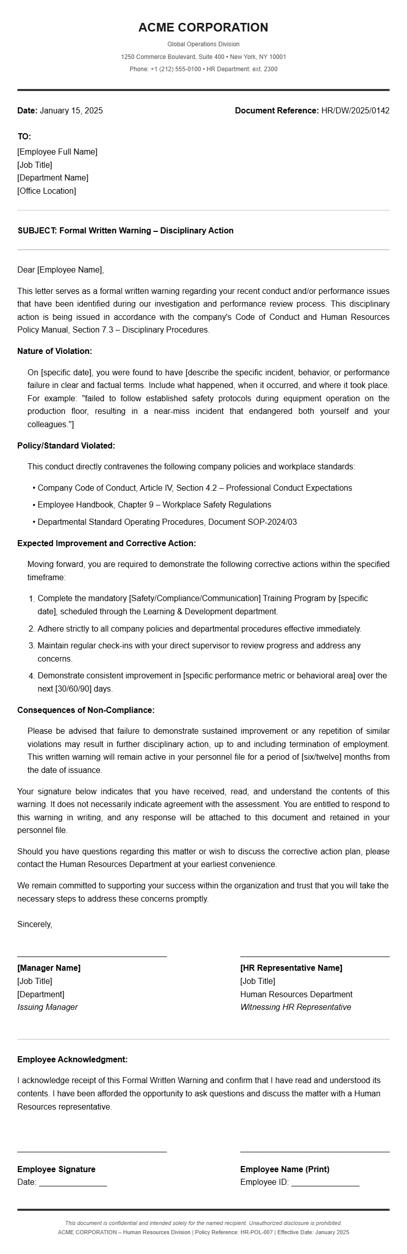Disciplinary Warning Letter Templates