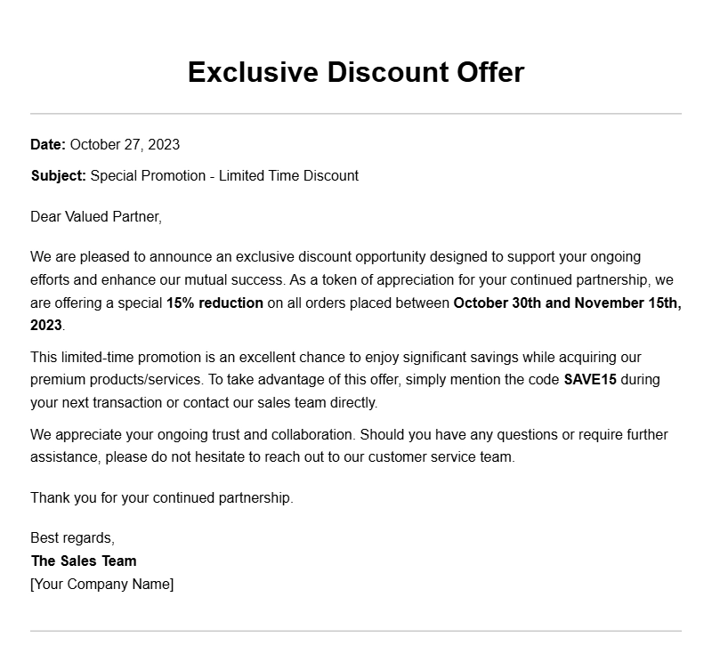 Effective Discount Announcement Letter Samples for Your Business