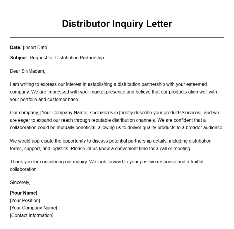 Effective Distributor Request Letter Samples