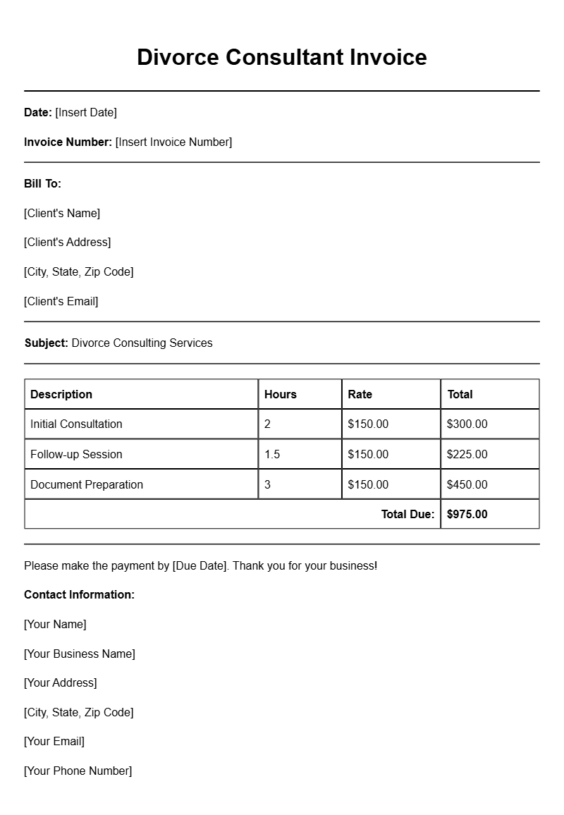 Divorce Consultant Invoice Templates for Easy Billing
