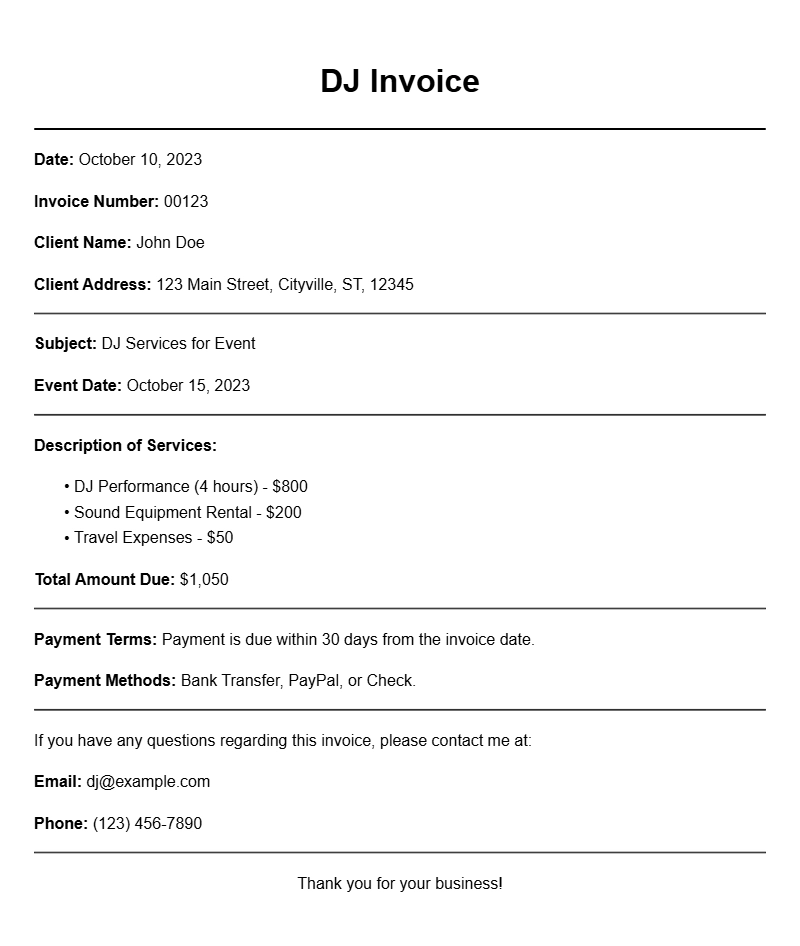 DJ Invoice Samples: Essential Templates for Your Events