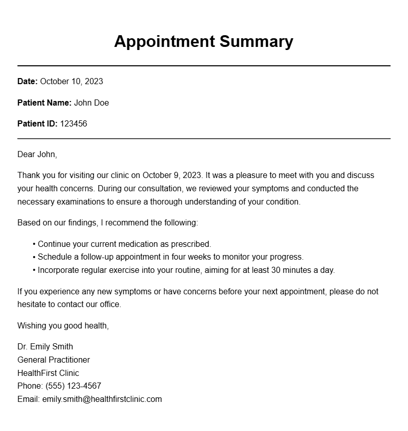 Doctor to Patient Letter Samples for Effective Communication