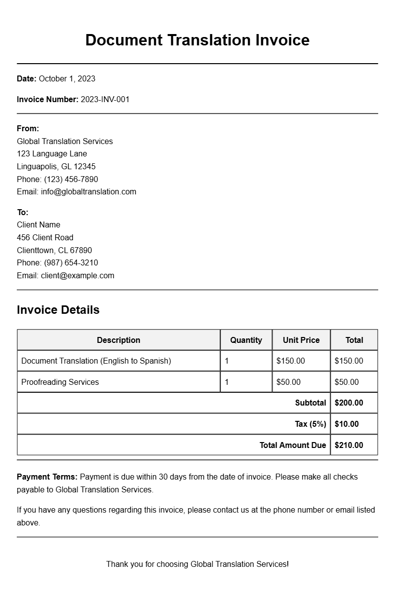 Document Translator Invoice Samples for Your Business Needs