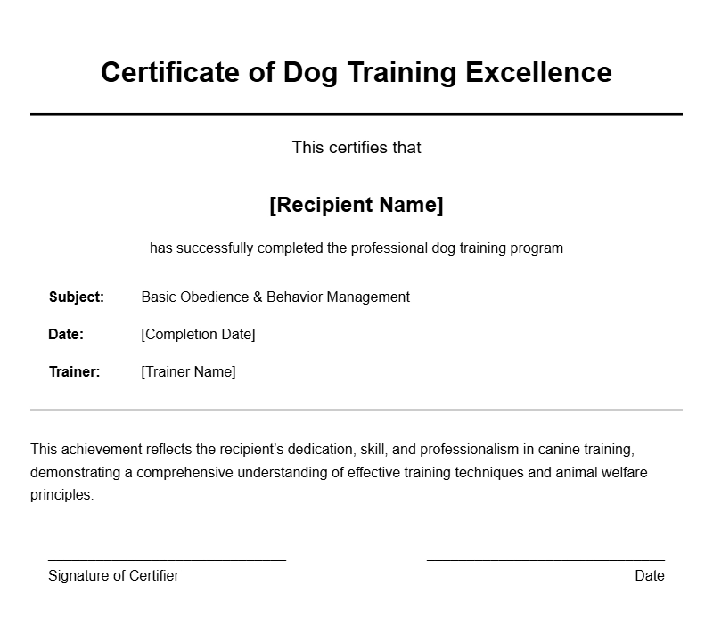 Dog Trainer Certificate Templates for Professional Certification