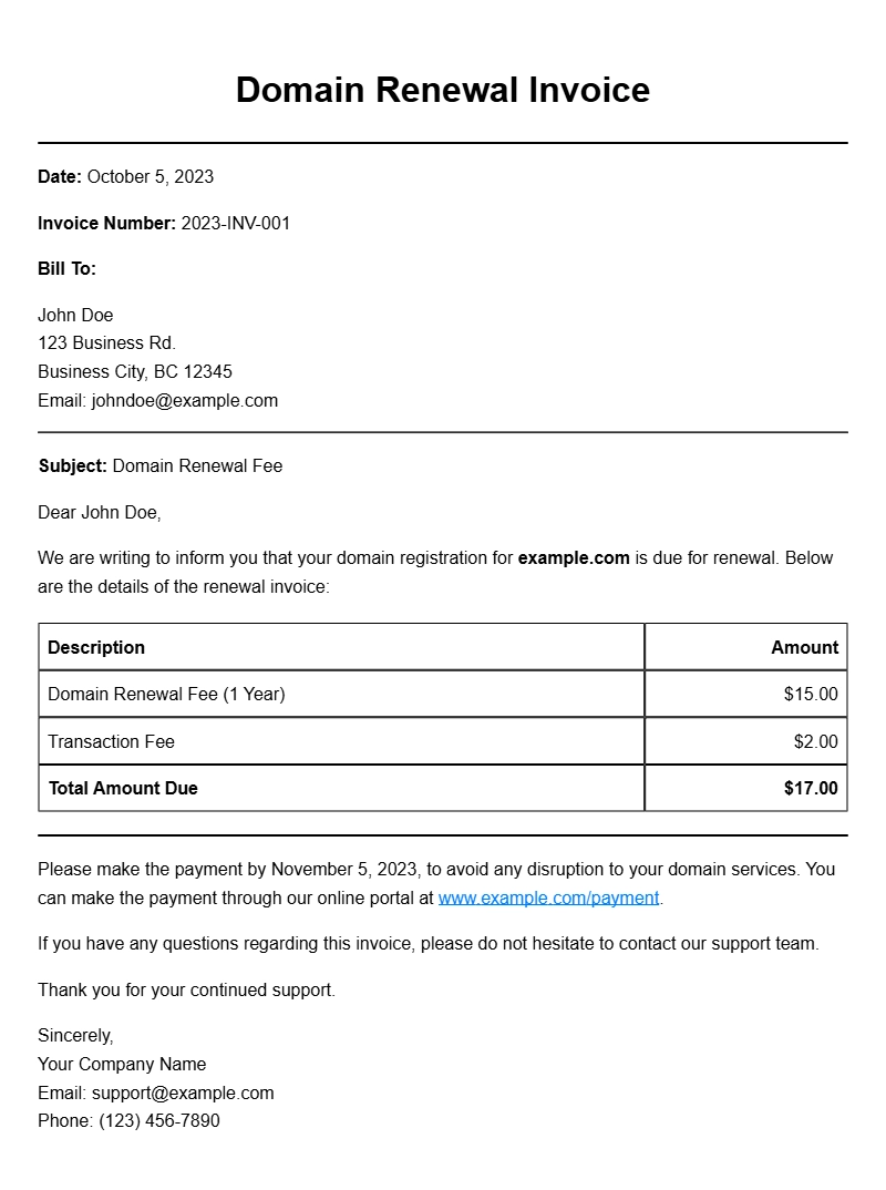 Domain Renewal Invoice Templates for Your Business Needs