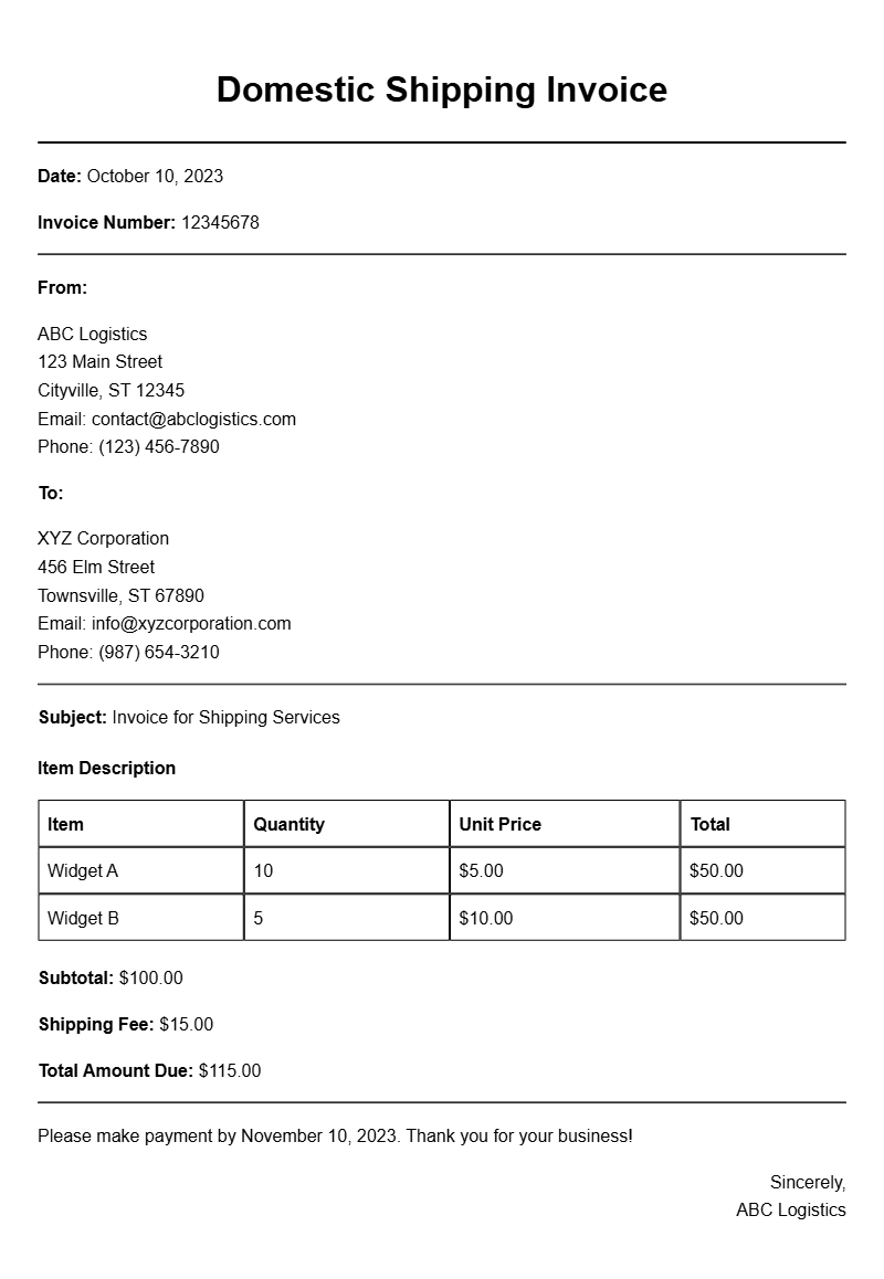 Domestic Shipping Invoice Samples for Your Business Needs