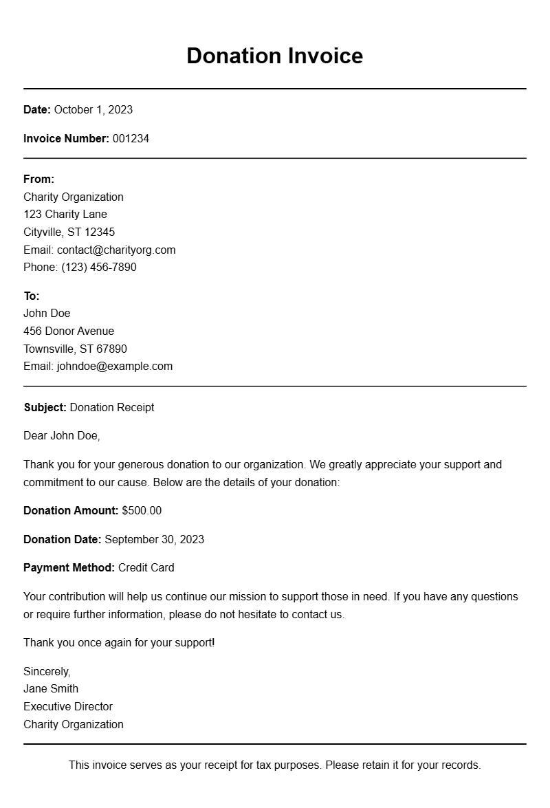 Donation Invoice Samples for Easy Record Keeping