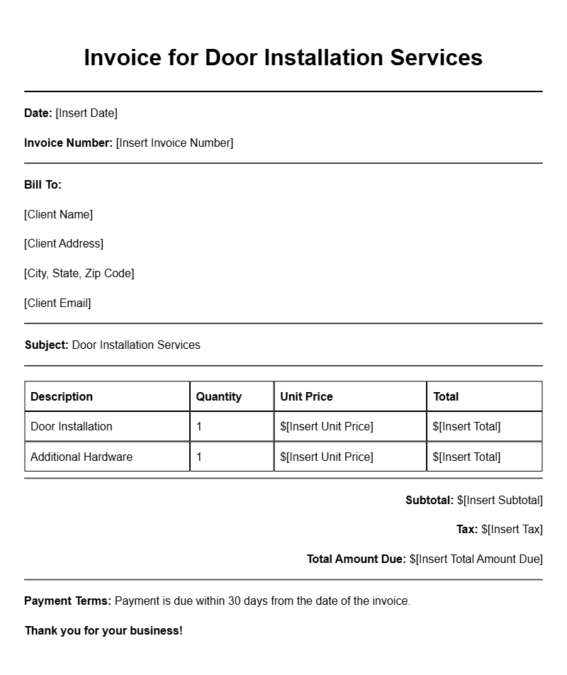 Door Installer Invoice Templates for Easy Billing