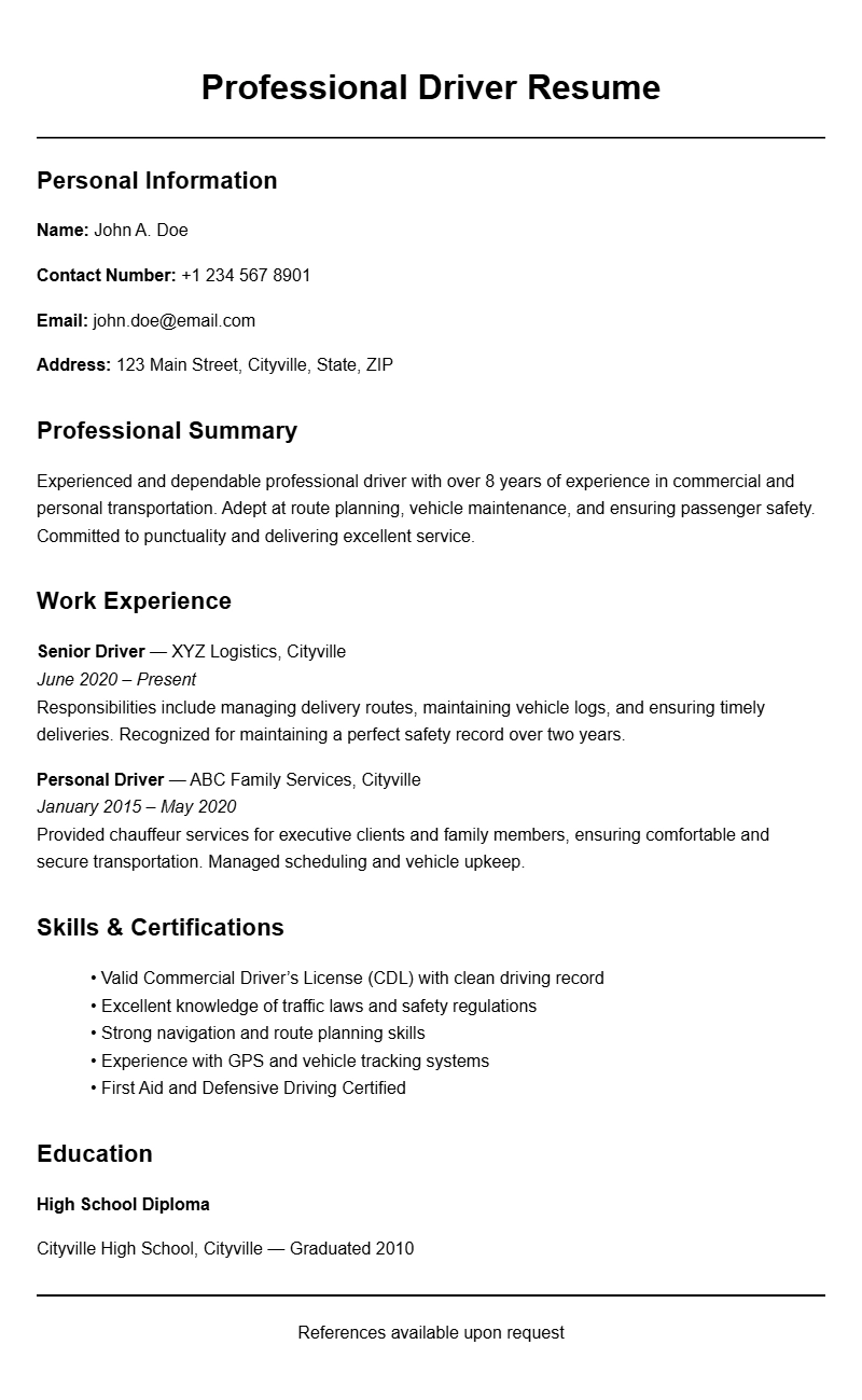 Driver Resume Samples: Tips and Examples to Stand Out