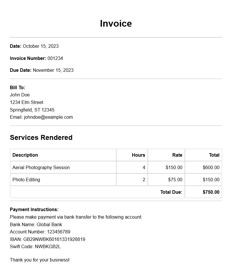 Drone Photographer Invoice Samples for Your Business
