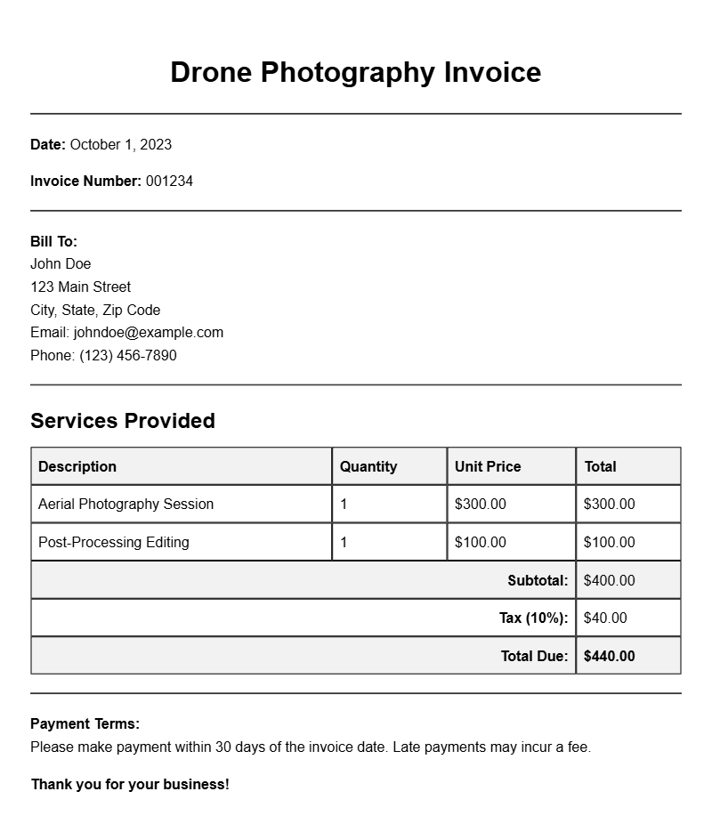 Drone Photography Invoice Templates for Your Business