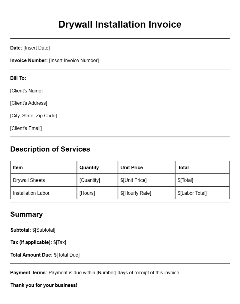 Drywall Installation Invoice Templates for Your Business