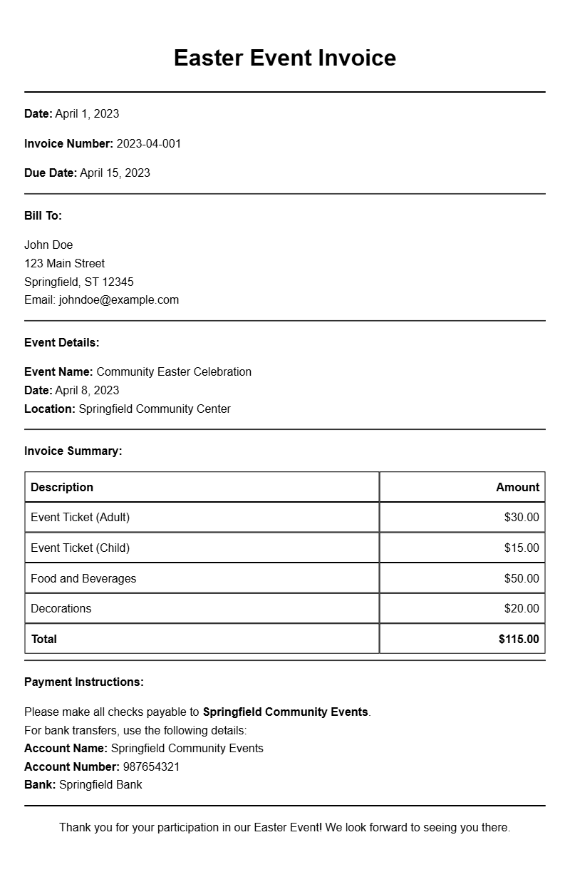 Easter Event Invoice Samples for Your Celebrations