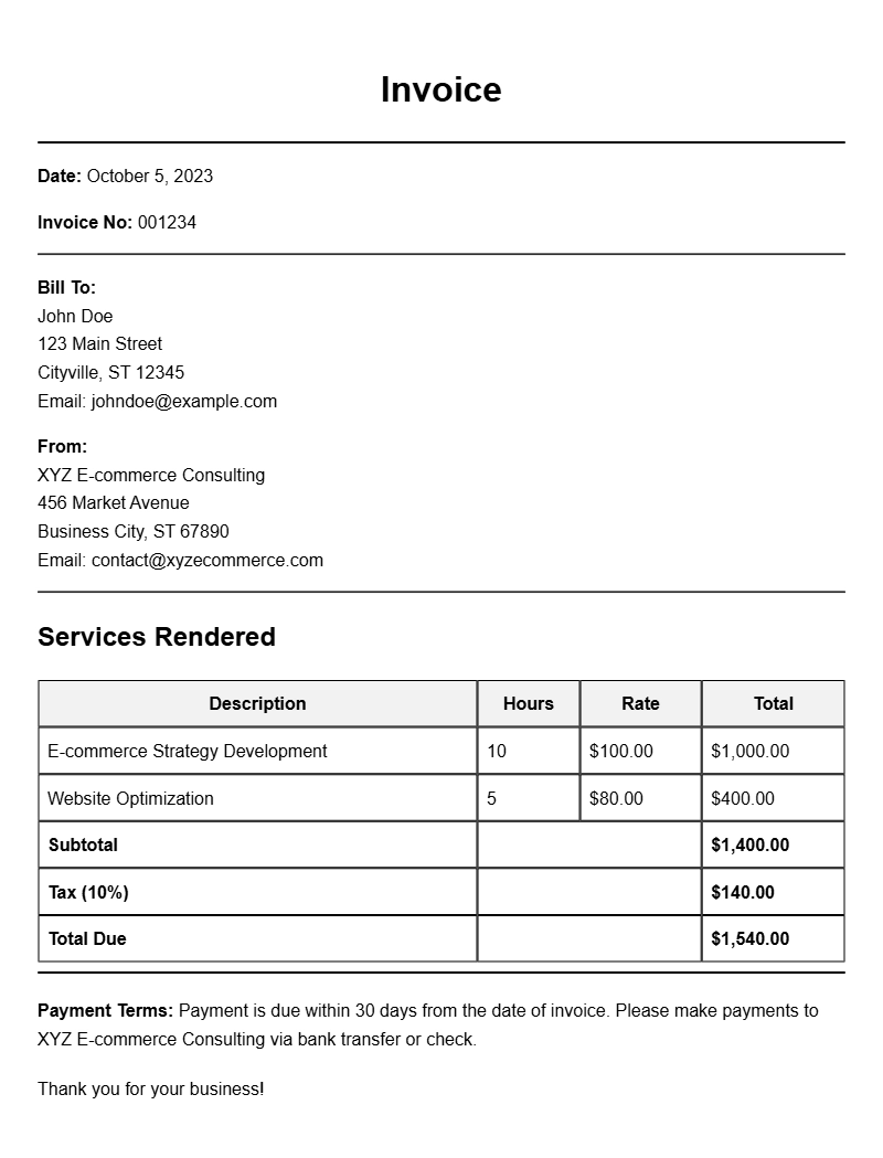 Ecommerce Consultant Invoice Samples for Your Business Needs