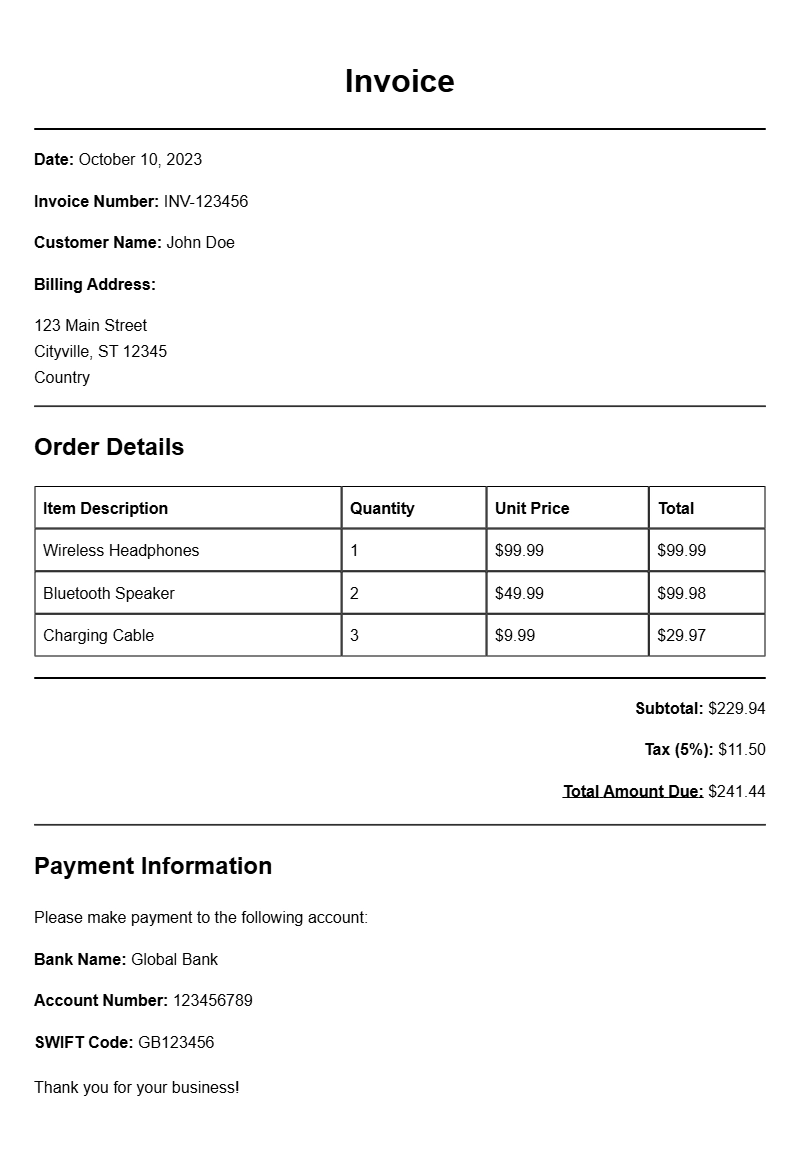 Ecommerce Order Invoice Samples for Your Business Needs