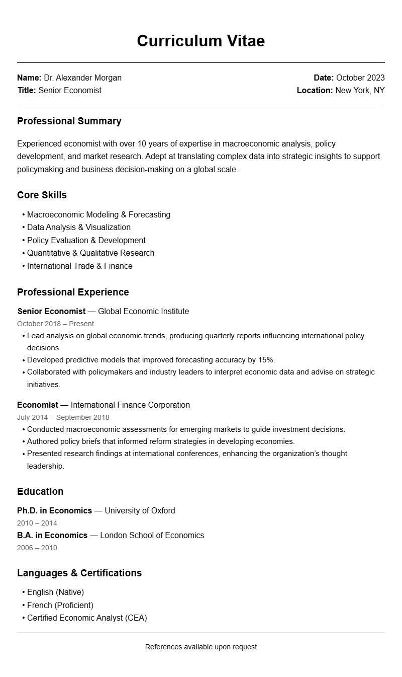 Economist Resume Samples to Showcase Your Expertise