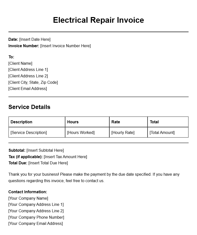 Essential Electrical Repair Invoice Templates for Your Business Essential Electrical Repair Invoice Templates for Your Business