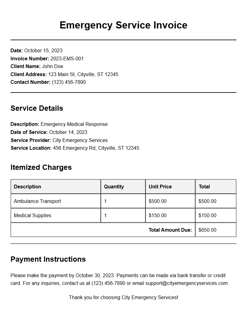 Emergency Service Invoice Samples for Your Business Needs