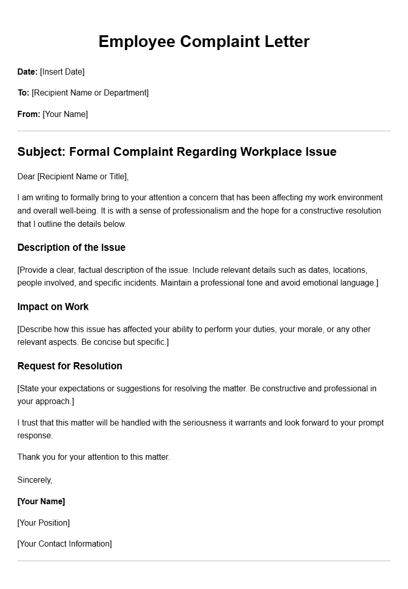 Employee Complaint Letter Templates for Effective Communication Employee Complaint Letter Templates for Effective Communication