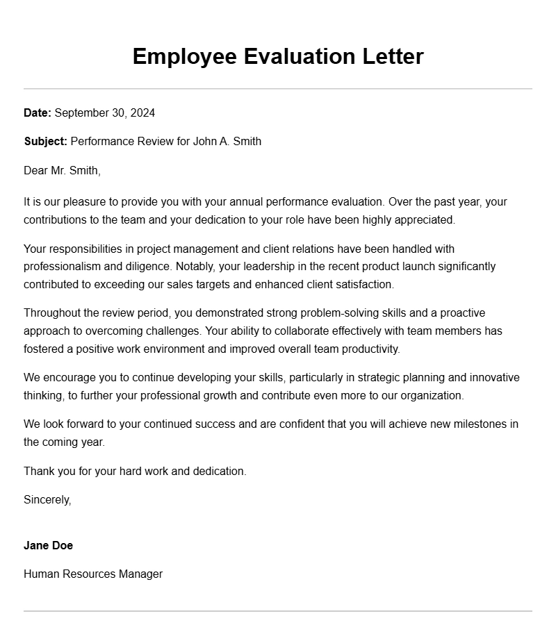 Effective Employee Evaluation Letter Samples for Managers