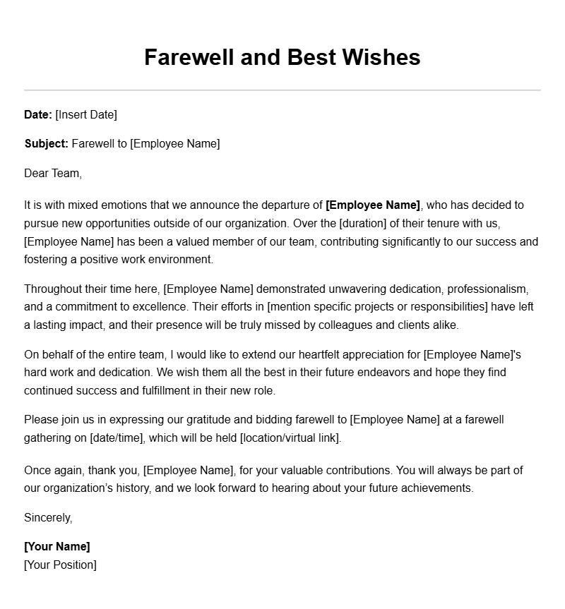 Professional Employee Farewell Letter Templates