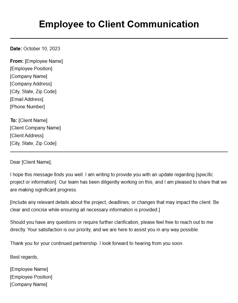 Employee to Client Letter Templates for Professional Use