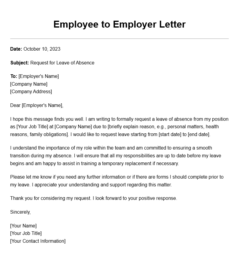 Employee to Employer Letter Samples for Various Situations