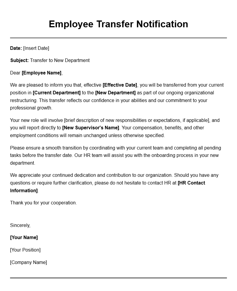 Sample Employee Transfer Letters for Your Reference