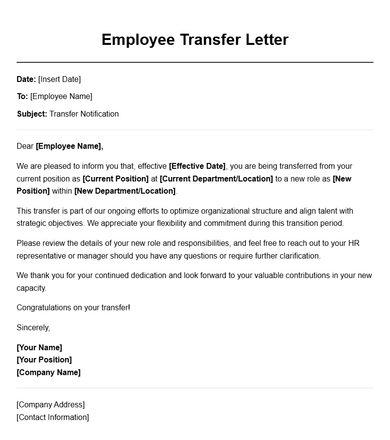 Professional Employee Transfer Letter Templates for Your Business