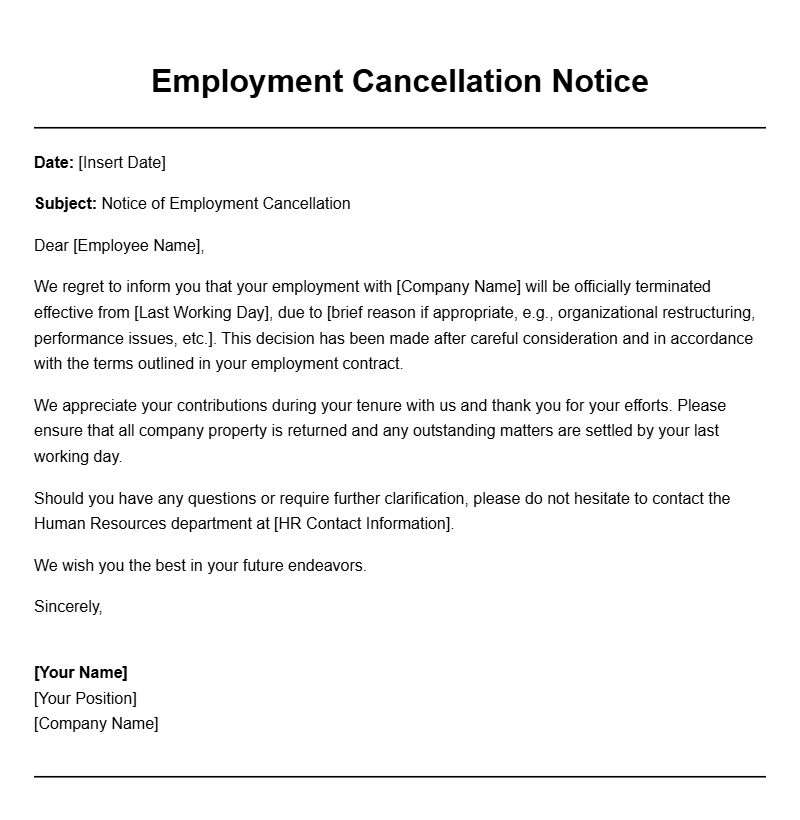 Employment Cancellation Letter Samples and Templates