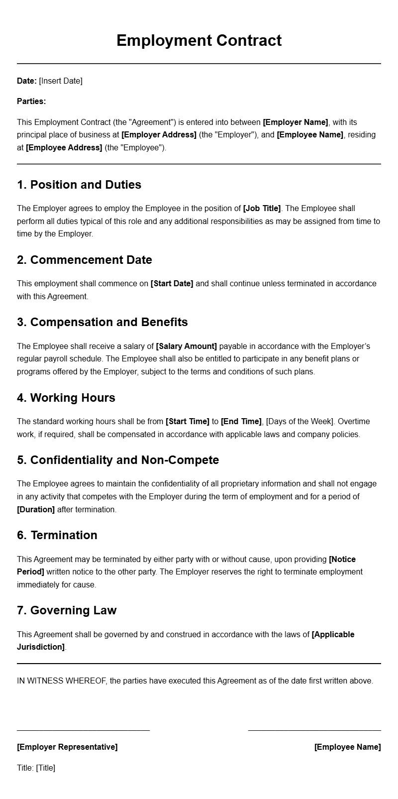 Download Free Employment Contract Letter Templates