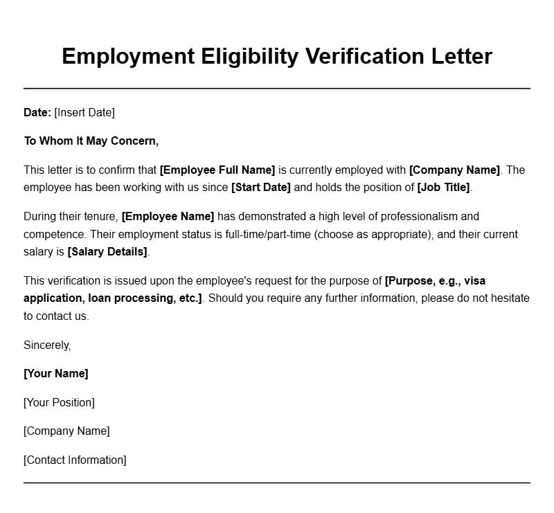Employment Eligibility Letter Samples for Various Situations