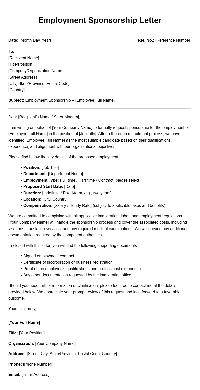 Employment Sponsorship Letter Templates Employment Sponsorship Letter Templates