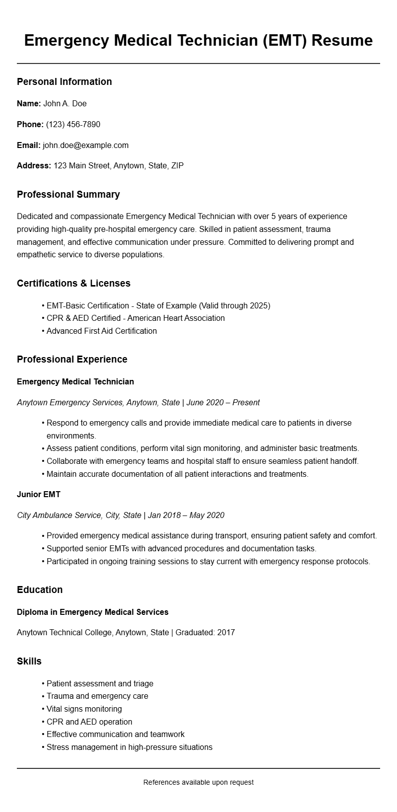 Best EMT Resume Templates to Boost Your Job Search