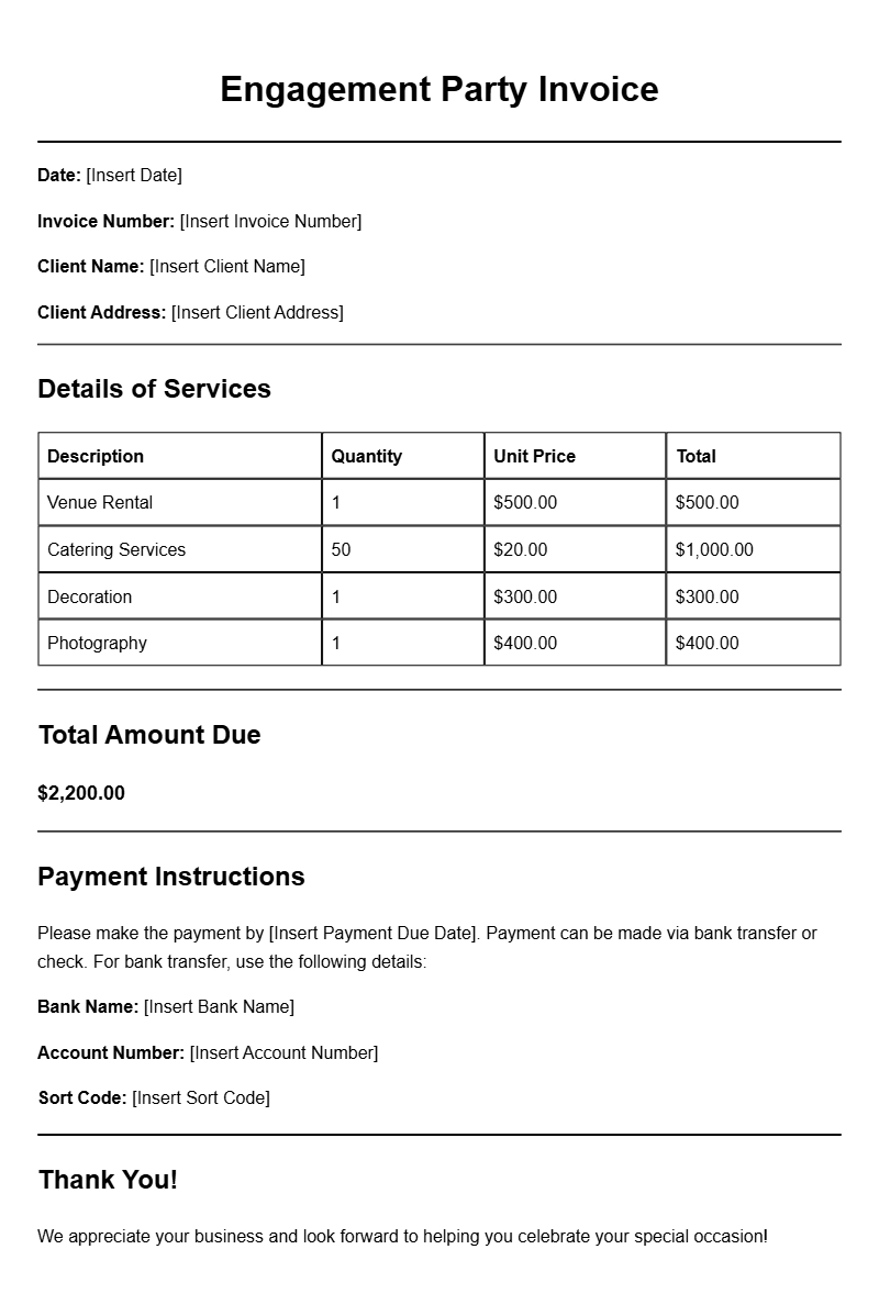 Engagement Party Invoice Templates for Easy Planning