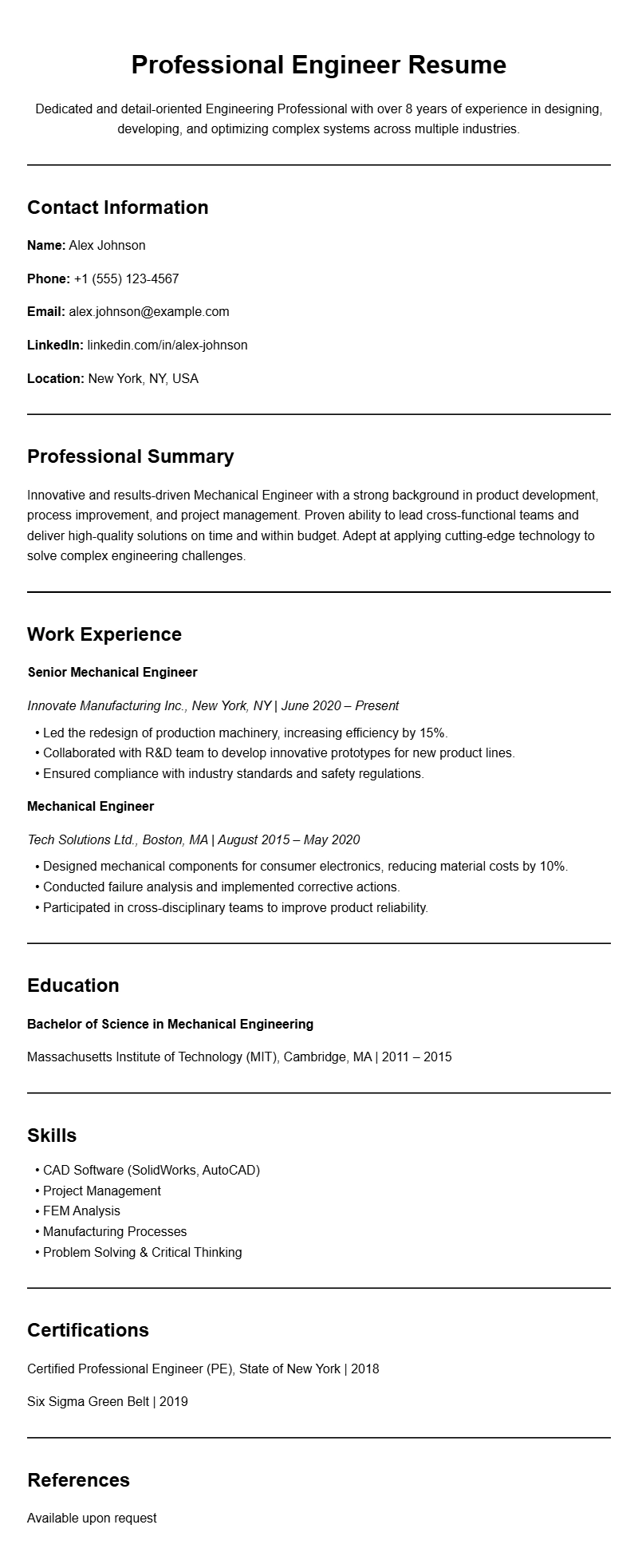 Engineer Resume Samples to Showcase Your Skills and Experience