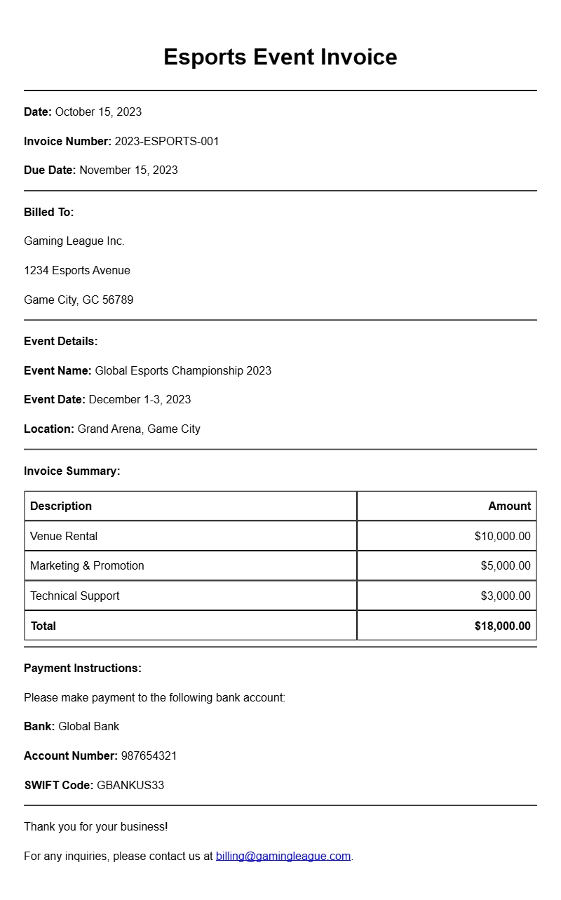 Esports Event Invoice Samples for Your Next Tournament