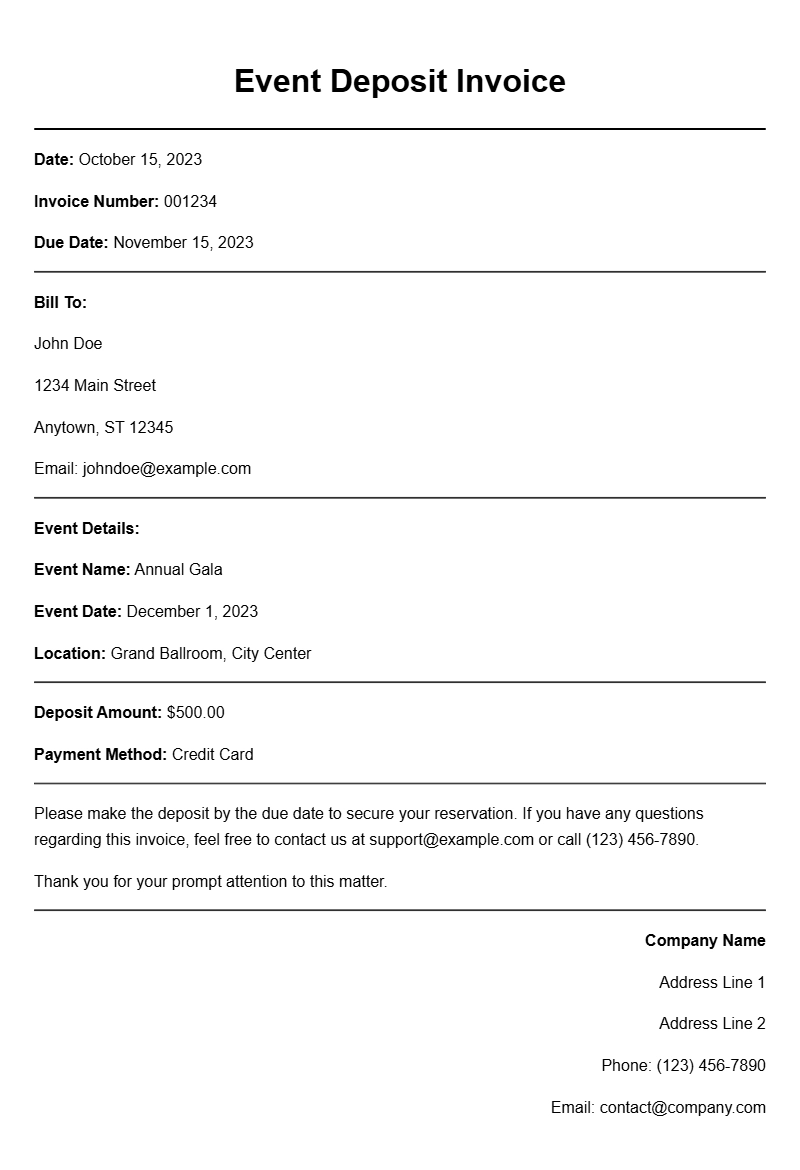 Event Deposit Invoice Samples for Your Business Needs