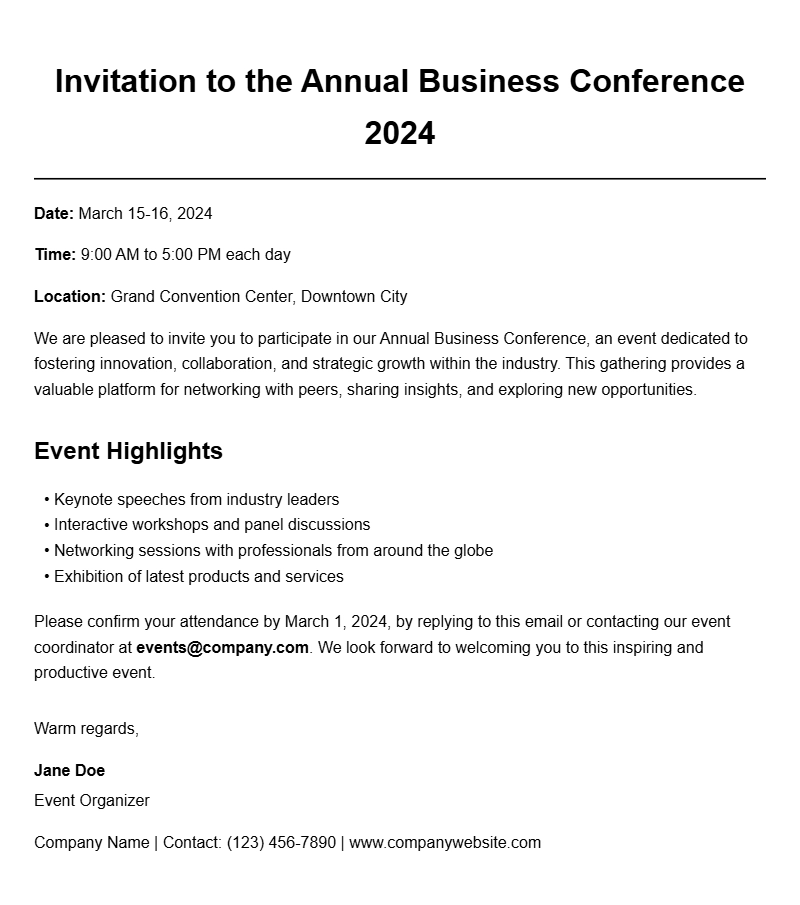 Sample Event Invitation Letters for Every Occasion