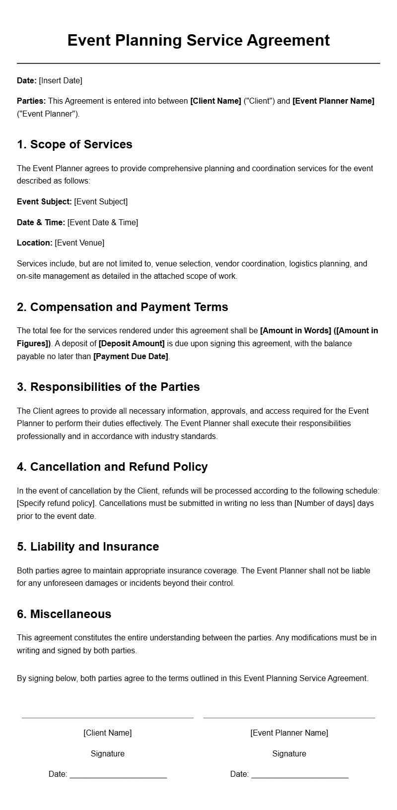 Event Planner Agreement Templates for Smooth Planning