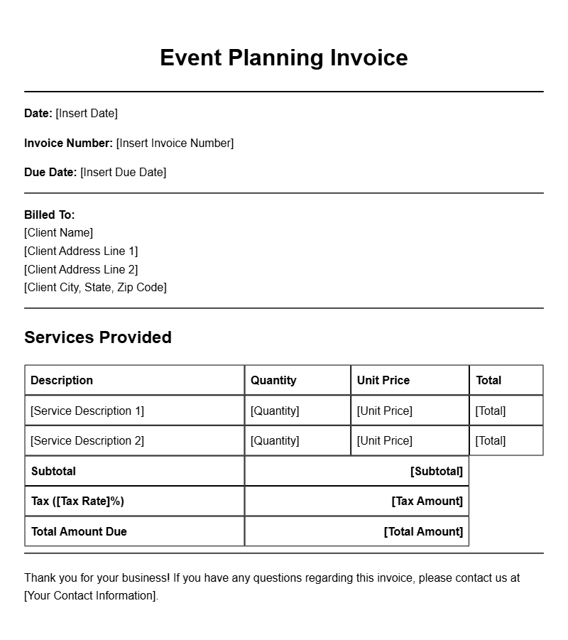 Event Planning Invoice Templates for Efficient Billing