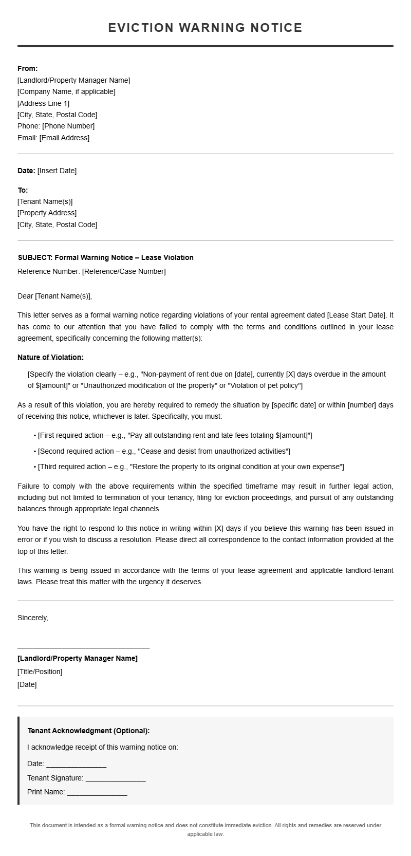 Eviction Warning Letter Templates