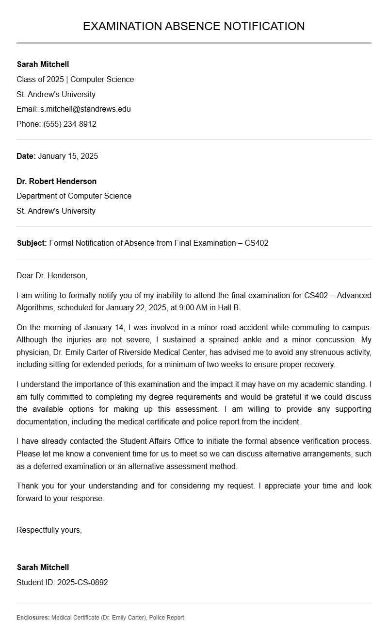 Exam Absence Letter Samples